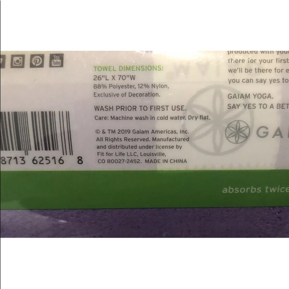 Gaiam Yoga Towel Full Size Mat Cover No Slip 26x70 - Picture 4 of 4